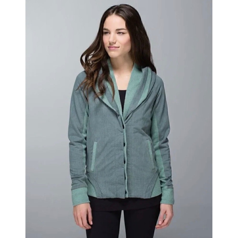 Lululemon Post-Practice Jacket Teal Green Button Front Hooded Size 6